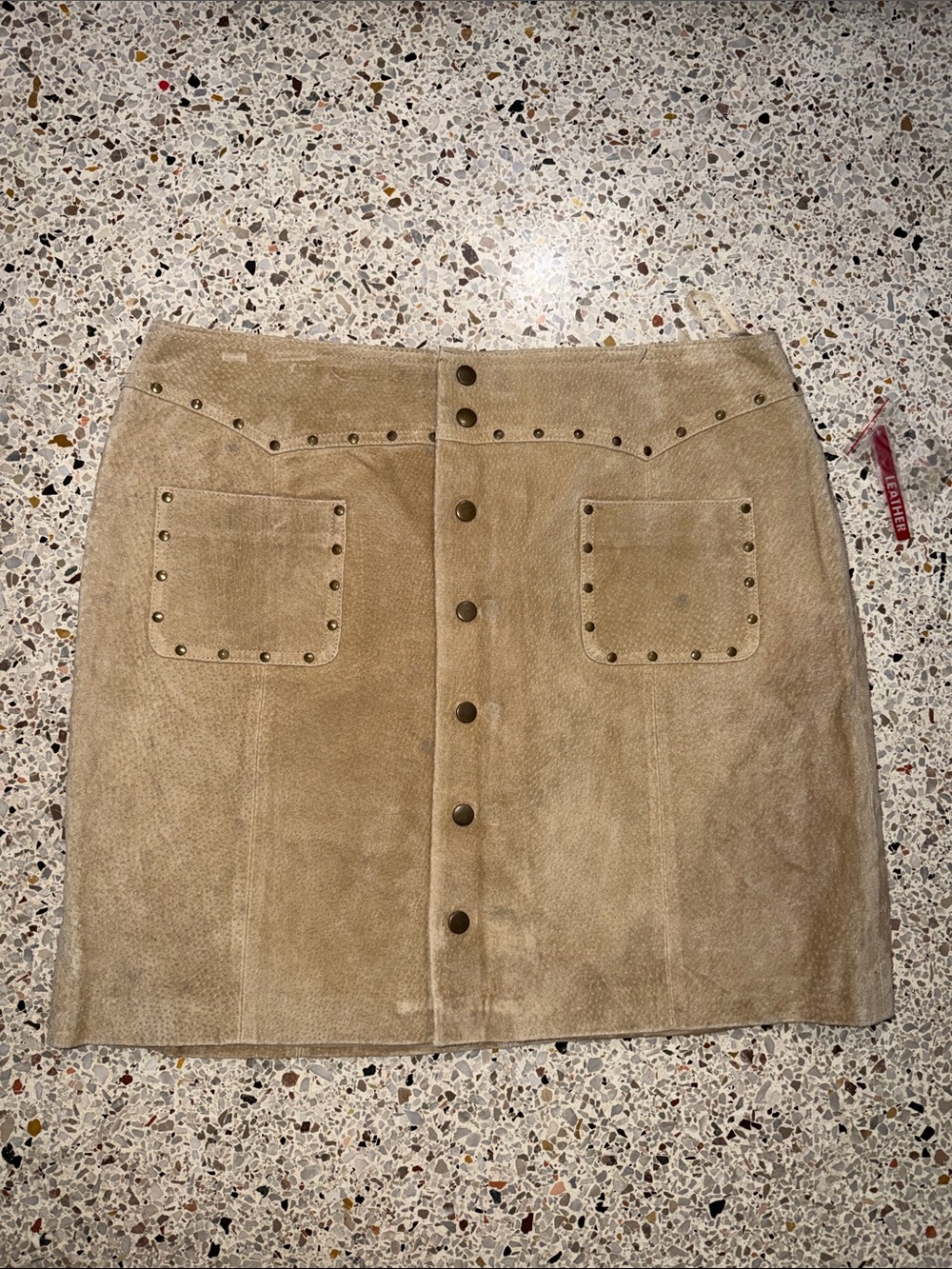 NWT Route 66 100% leather suede mini skirt western stud 10 tan